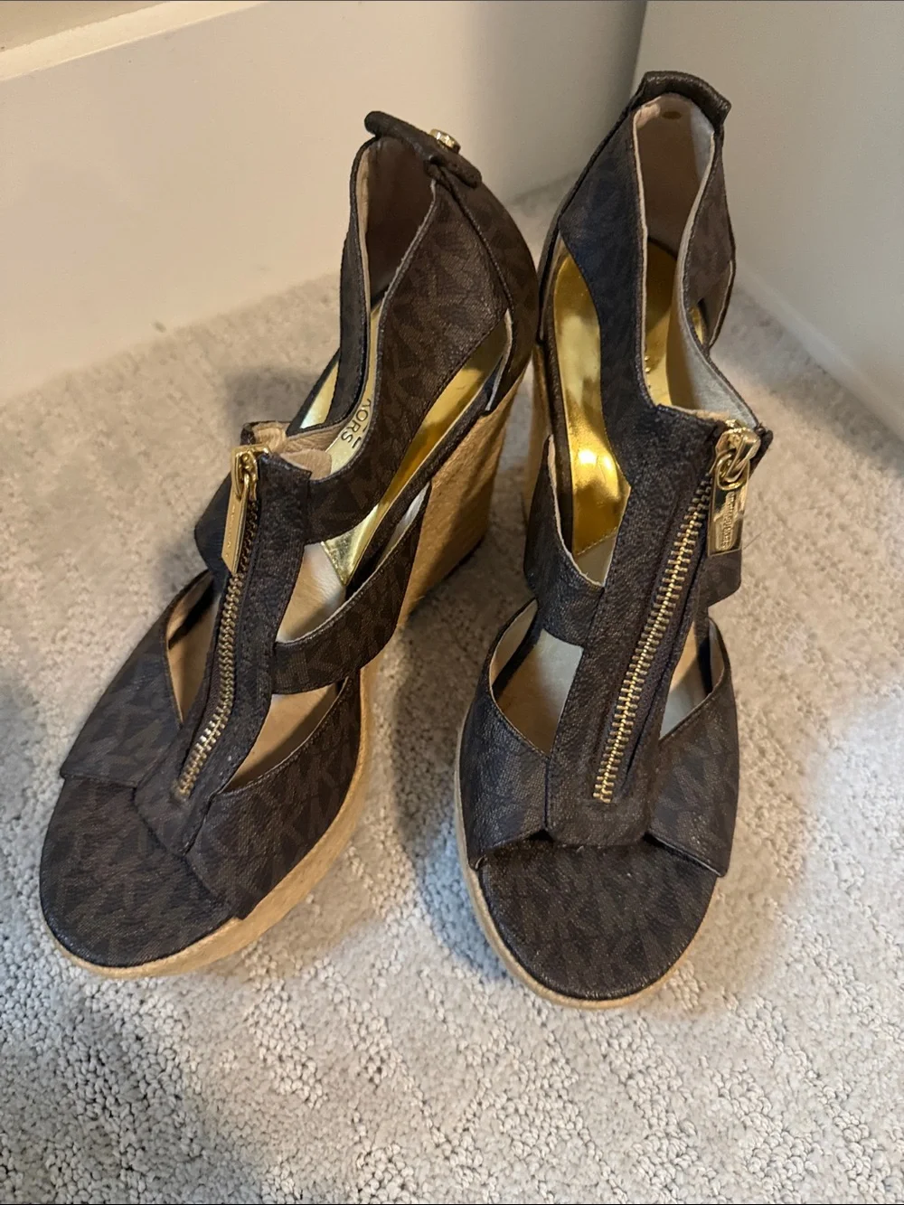 Michael Kors Brown Logo Wedge Sandals